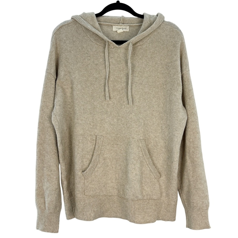 Treasure & Bond Hoodie Sweater Women's Medium Beige Heathered Knit Pullover